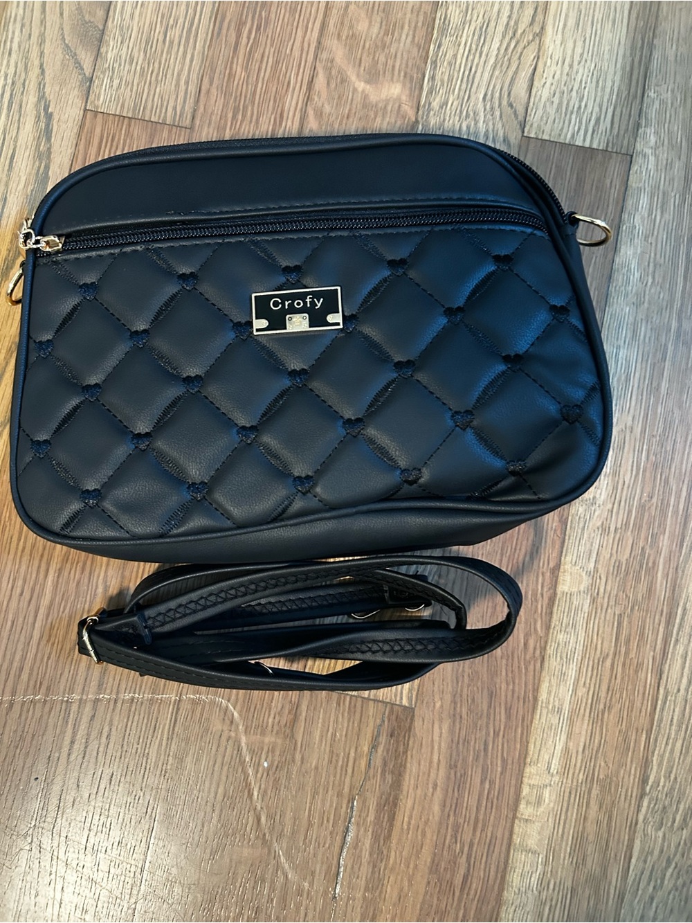 Black Quilted Crossbody Bag with Gold Hardware